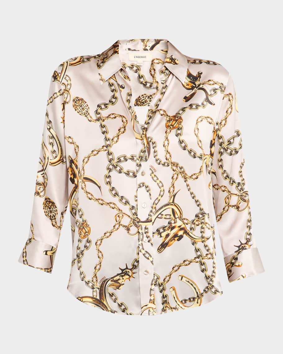 L'Agence Long Horn Chain Dani Silk Blouse | Neiman Marcus