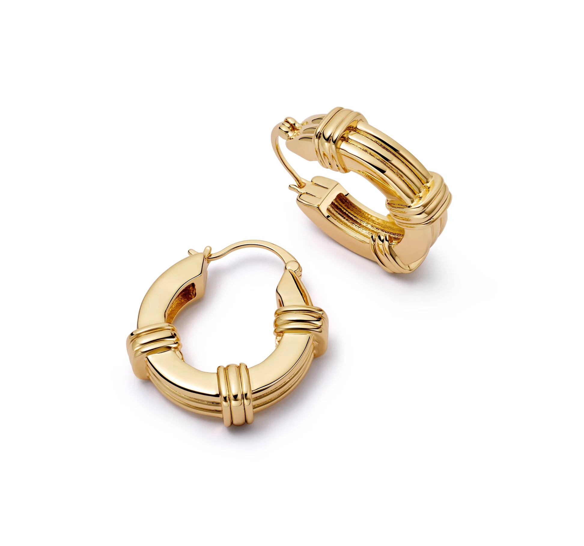 Polly Triple Ridge Chunky Hoop Earrings 18ct Gold Plate | Daisy London Jewellery