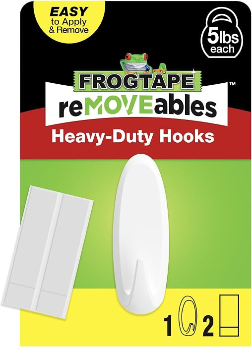 FrogTape reMOVEables Heavy Duty Wall Hooks - Holds up to 5 lbs - Includes 1 Hook and 2 Strips - N... | Amazon (US)