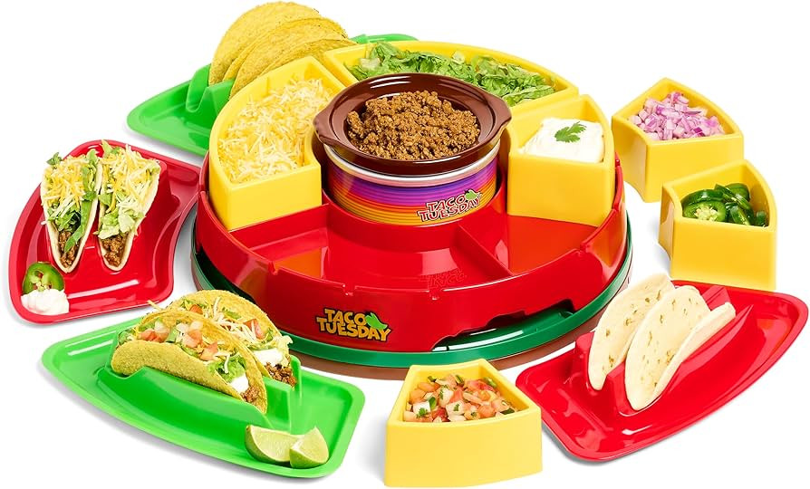 Nostalgia Taco Tuesday Heated Lazy Susan Taco Bar Serving Set for a Party with 4 Tortilla Holders... | Amazon (US)