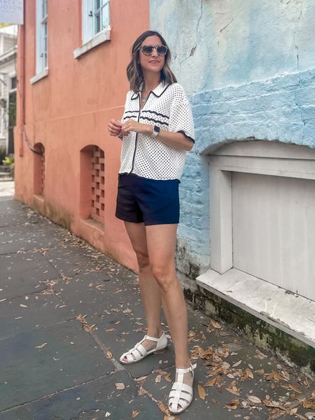 Easy breezy Charleston outfit. Wearing size small in Abercrombie top, size 4 in Target shorts. Fisherman sandals fit TTS. 
KREWE sunglasses - Collins. 
Kendra Scott jewelry  

#LTKtravel #LTKfindsunder100 #LTKshoecrush