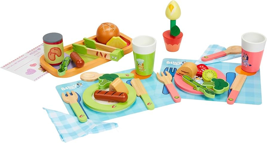 Bluey - Dine in with Bluey Set, 32-Piece Wooden Toy Set with Magic Asparagus, Plates, Utensils & ... | Amazon (US)