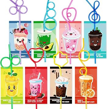 Valentines Day Cards for Kids School Classroom - 32 Crazy Reusable Drinking Straws with Valentine... | Amazon (US)