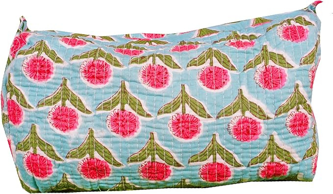 Generic Pieces Indian Handmade Cotton Quilted Handmade Floral Hand Block Print Toiletry Bag,Cosme... | Amazon (US)