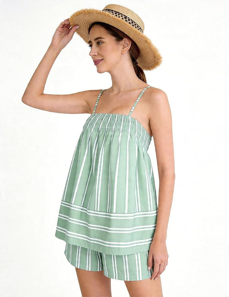Kissonic Womens Striped 2 Piece Lounge Set Sleeveless Striped Matching Pj Set Cami Top and Shorts... | Amazon (US)