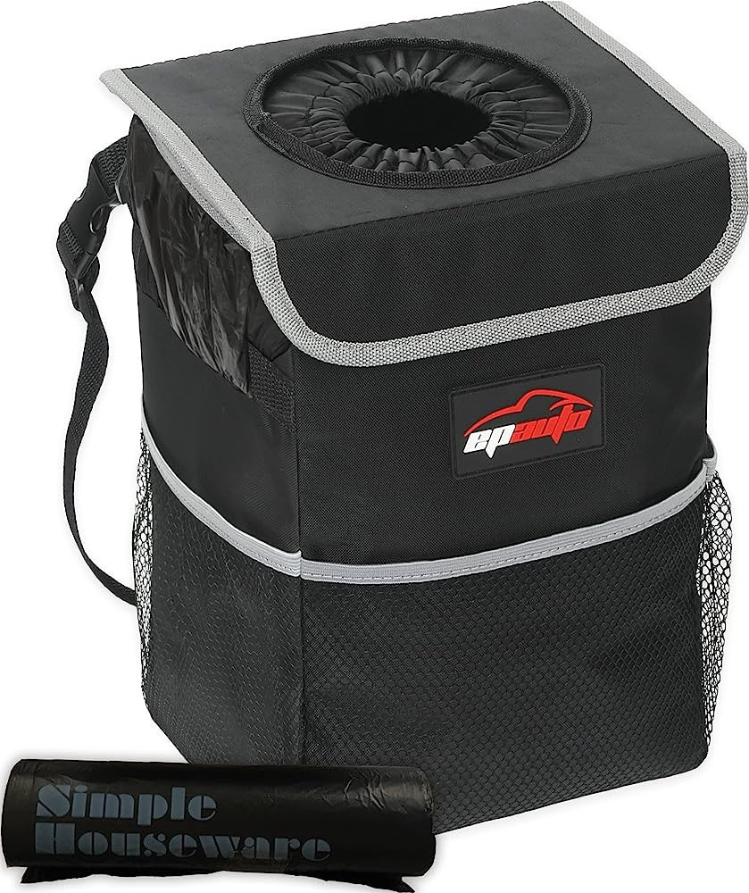 EPAuto Waterproof Car Trash Can with Lid and Storage Pockets, Black | Amazon (US)
