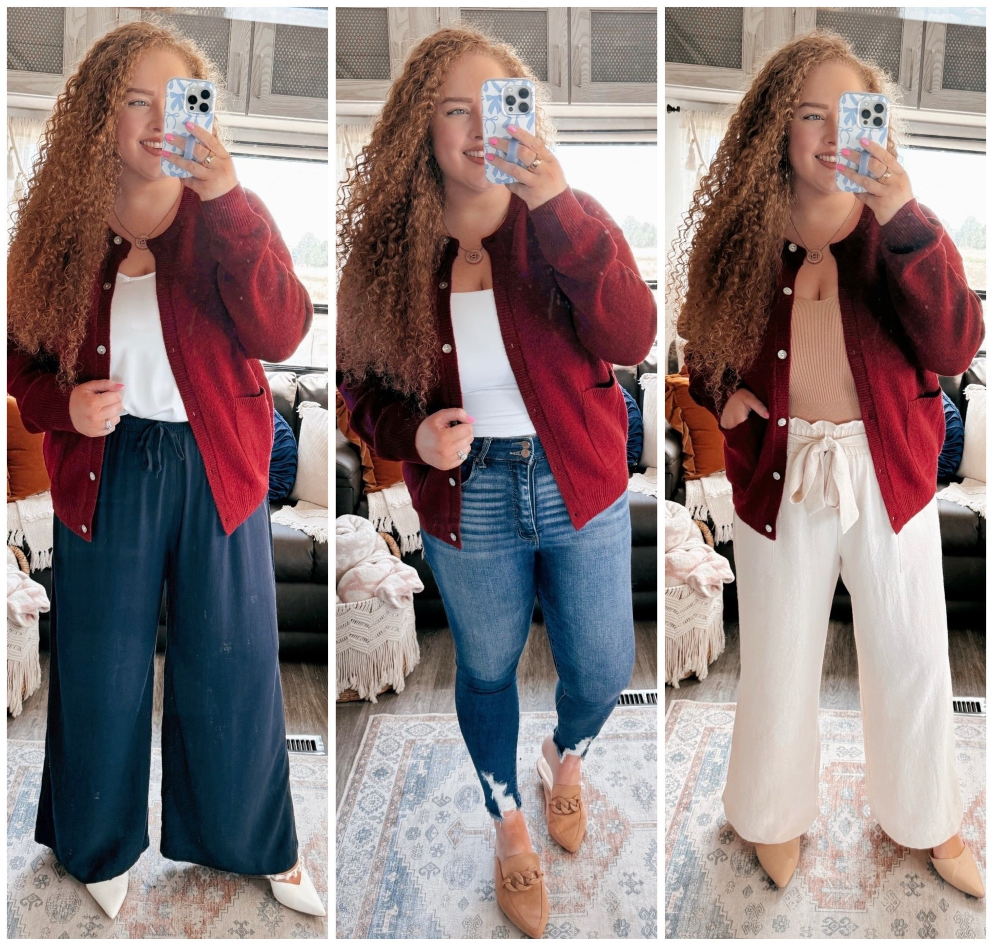 ❤️ One red cardigan, 3 fall looks 🍂 Styling this Amazon find three ways to show how bold color can still be super versatile!👏office outfit | office style | office look | amazon office outfit | amazon office style | amazon office must haves | work wear | amazon work wear | work wear style | amazon work wear style | cardigan | amazon red cardigan | amazon neutral tank top  | amazon tank top | dress pants | work pants | cream pants | cream dress pants | Amazon dress pants | Amazon work pants | mules | amazon mules | amazon finds | amazon fashion | amazon outfit | amazon look | fall office look | fall work wear look | fall 2025 | white tank top | amazon white tank top | jeans | skinny jeans | buckle jeans | white silky tank top | amazon white silky tank top | dressy tank top | navy dress pants | amazon navy dress pants | amazon dress pants | sling back heels | white heels 

#LTKautumn #LTKSaleAlert #LTKMidsize