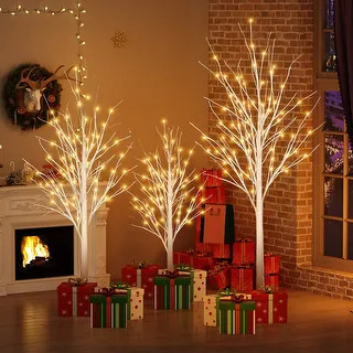 4FT & 5FT & 6FT Birch Christmas Tree Set, LED Lighted, Pack of 3 - 6 Foot/4 Foot/5 Foot - Warm Wh... | Bed Bath & Beyond