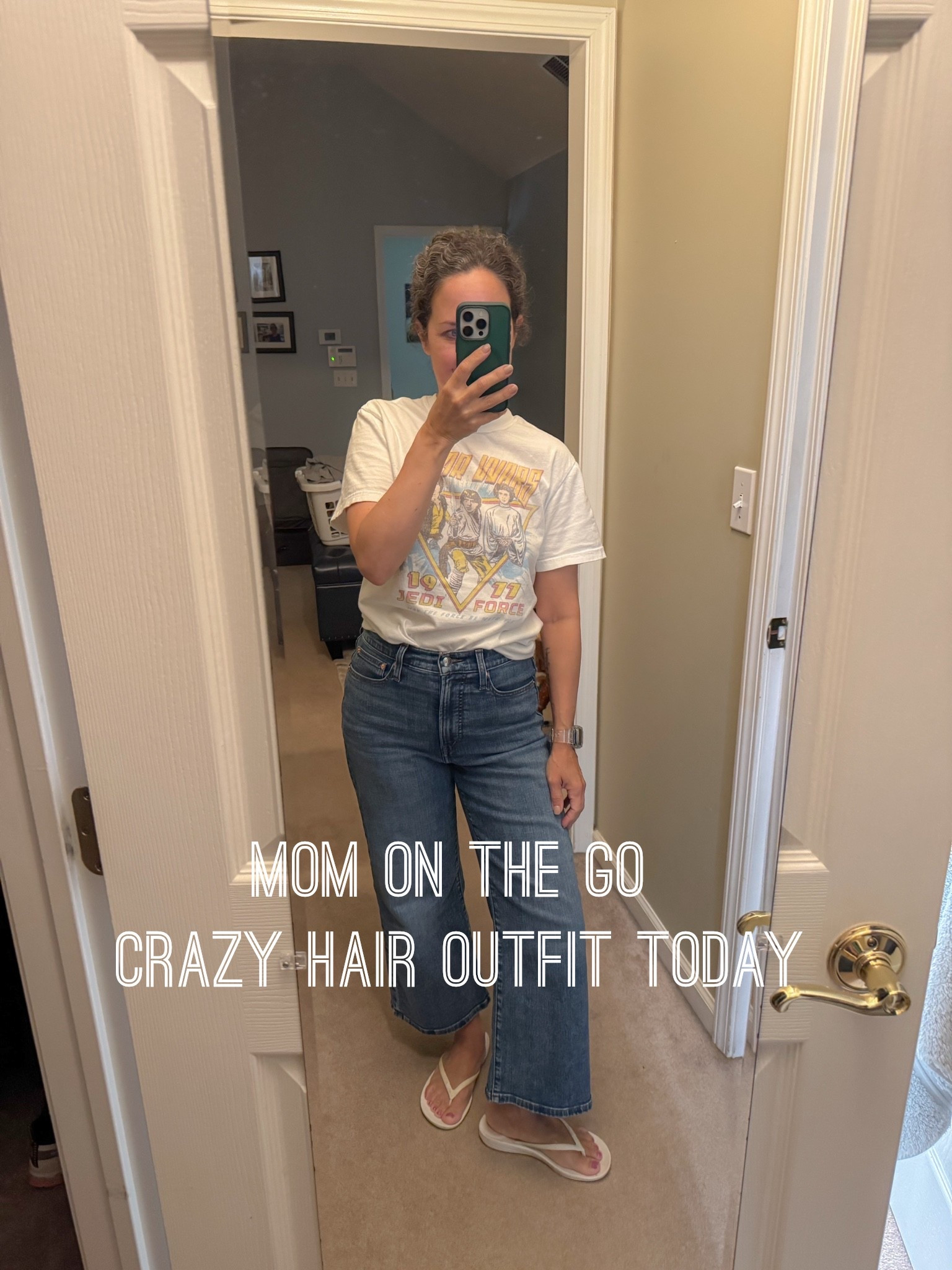 Mom on the go summer outfit today. Can’t believe I’m in jeans! Cooler mornings. Star Wars t-shirt, Madewell jeans, Fit Flop flip flops.

#LTKmomlife #LTKOver40 #LTKSeasonal