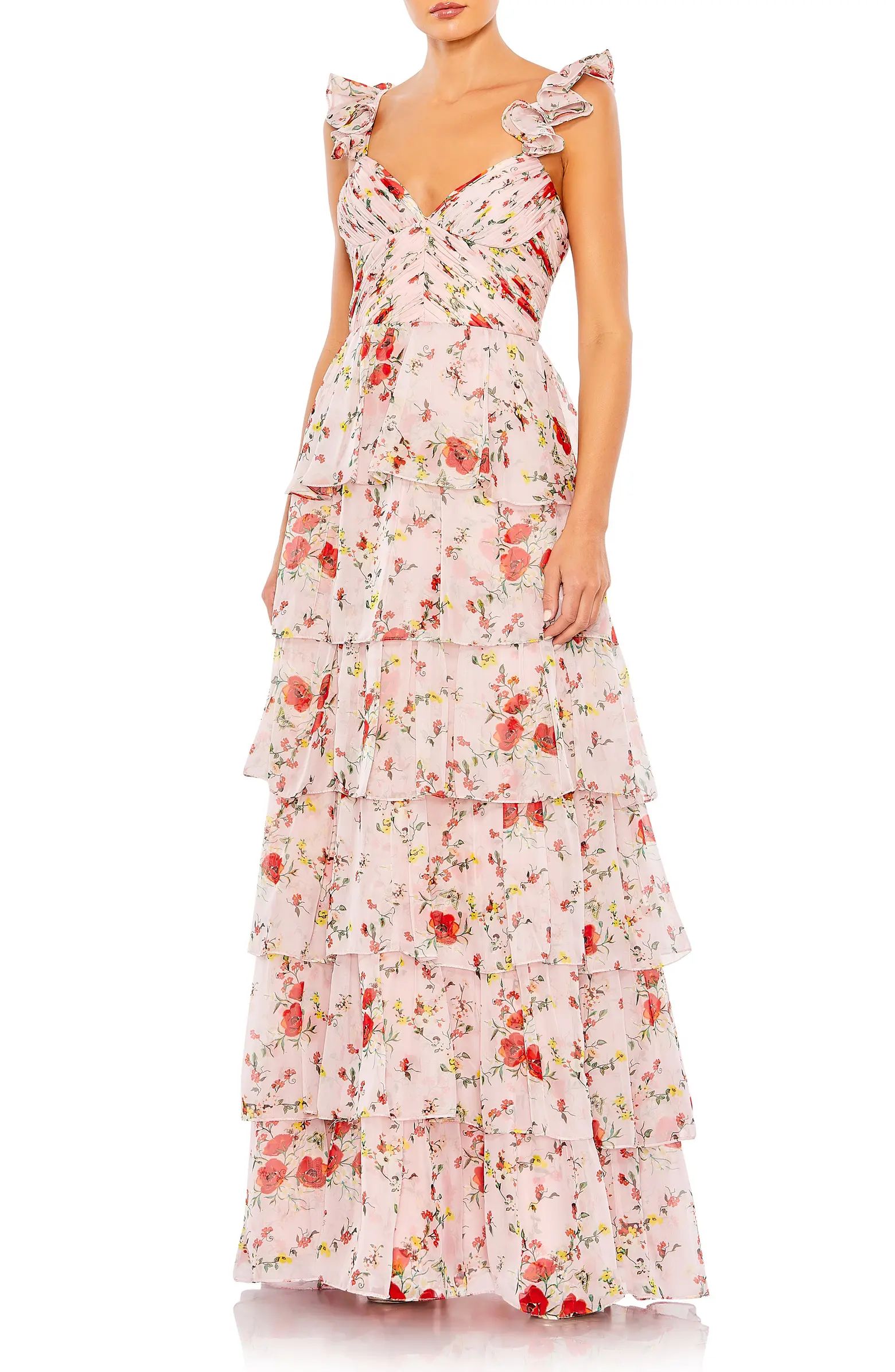 Mac Duggal Floral Print Tiered Empire Gown | Nordstrom | Nordstrom