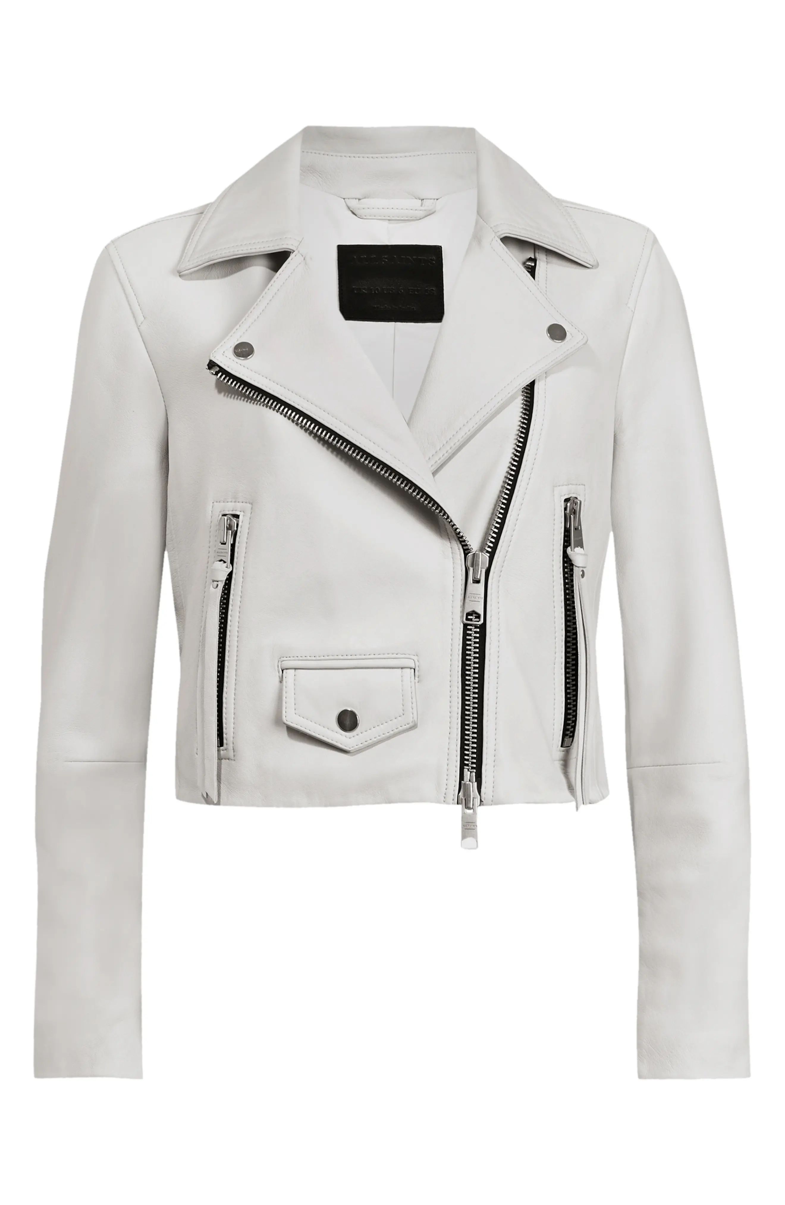 Women's Allsaints Elora Shrunken Leather Biker Jacket, Size 0 - White | Nordstrom