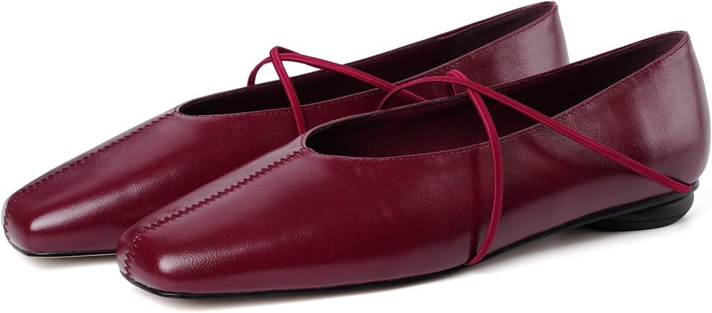 Women's Square Toe Ballet Flats Criss Cross Strap Mary Jane Shoes | Amazon (US)