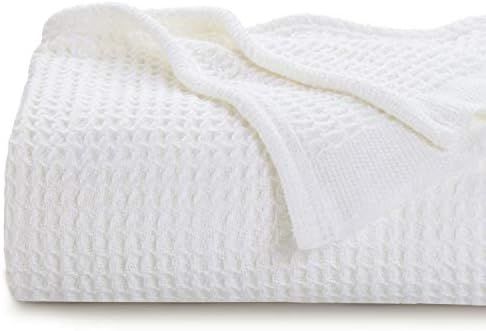 Bedsure 100% Cotton Blanket Waffle Weave Blanket White Blanket Queen - 405GSM Lightweight Blanket... | Amazon (US)