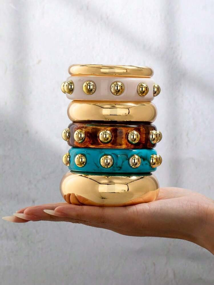 1 Pc American European Chunky Resin Cuff Bracelet , Minimalist Design Metal Bangles Set , Women Fashion Bracelets Set Jewelry Suitable For Daily Wear. 2C3R | SHEIN