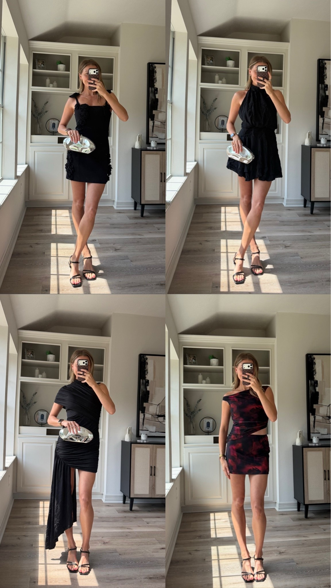 Holiday cocktail party dress options, all from Amazon! Wearing 4 in floral appliqué, M in ruched wrap, 6 in red set + S in backless halter

#LTKootd #LTKSeasonal #LTKTall