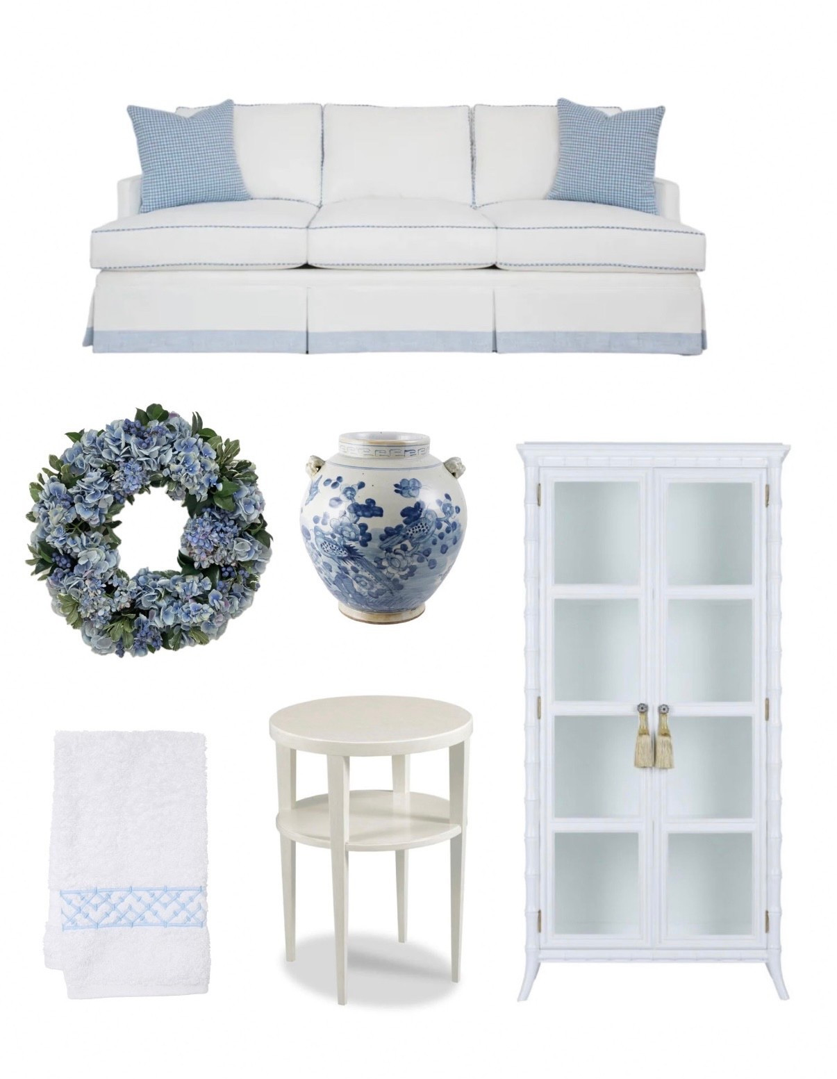 New arrivals ✨ home decor blue and white decor white sofa bamboo linen closet cabinet blue hydrangeas wreath lattice towel ginger jar vase end table 

#LTKSaleAlert #LTKHome