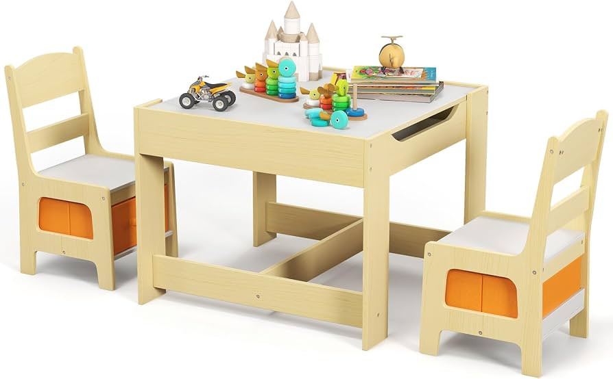 Costzon Kids Table and Chair Set, 3 in 1 Wooden Activity Table with Storage Drawer, Detachable Ta... | Amazon (US)