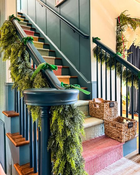 The faux garland hanging on my stair railing is one of my favorites! It feels so realistic and has a great weight to it so it hangs like real greenery would! SO good! 👏🏻 I have linked this faux garland and some more of highly-rated options in this post for you. 

#fauxgarland #garland #artificialgarland #christmas #christmas2023 #christmas #christmasdecor #holidaydecor 

#LTKHoliday #LTKSeasonal #LTKhome