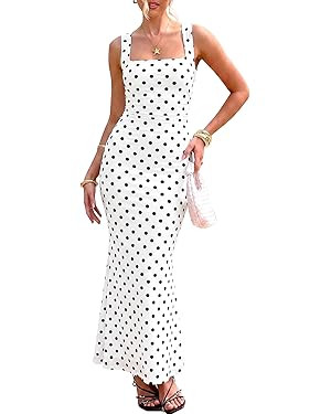 BORIFLORS Women's Ruched Bodycon Maxi Dress Mesh Sleeveless Square Neck Formal Beach Wedding Gues... | Amazon (US)