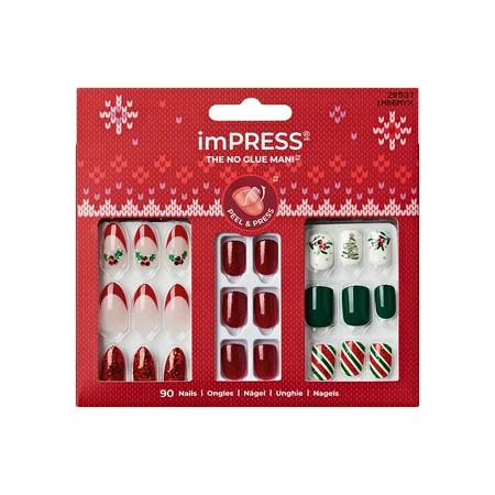 KISS imPRESS Press On Nails Limited Edition Holiday Gift Set #11, 3-Pack, 90 Fake Nails | Walmart (US)