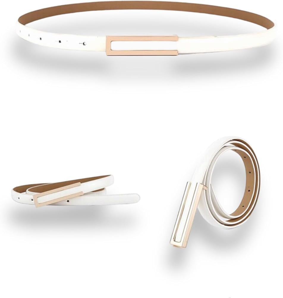 Women's Belt Fashion Elegant Dress Skinny Patent Leather Belts Waistband Thin Waist Belt Alloy Go... | Amazon (US)