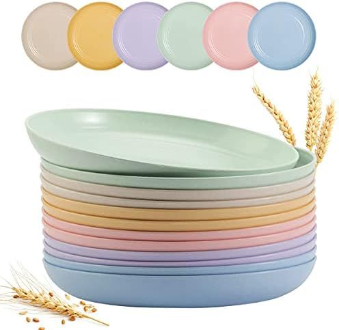 12 PACK 9 Inch Lightweight Wheat Straw Plates, Unbreakable Deep Dinner Plates, Plastic Plates Reusab | Amazon (US)