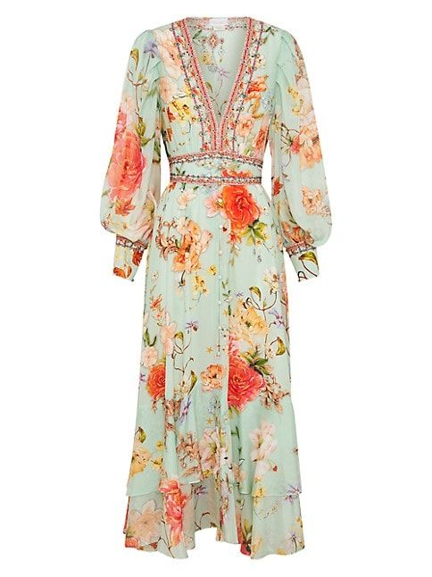 Button-Front Floral Silk Maxi Dress | Saks Fifth Avenue