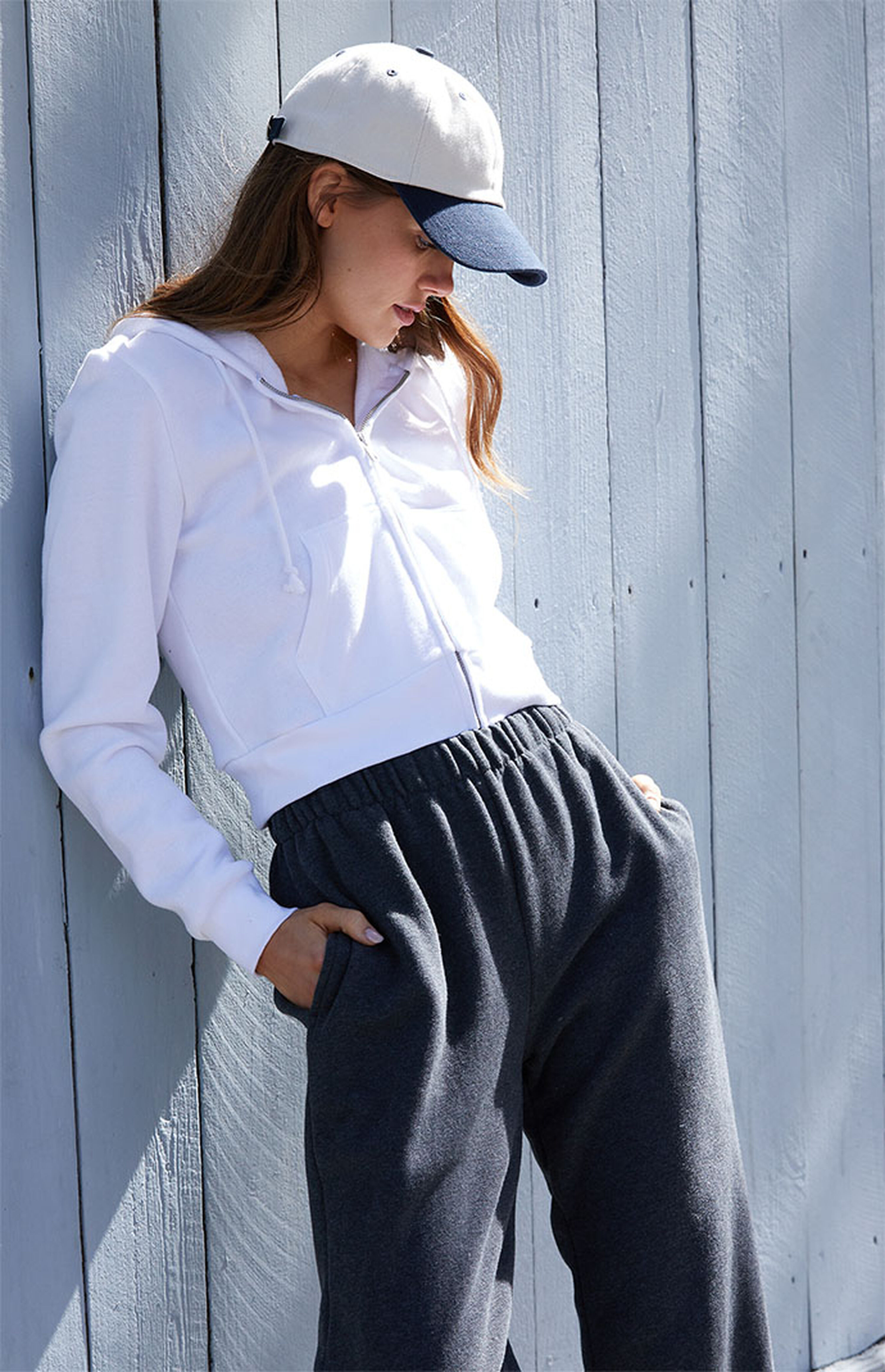 John Galt White Full Zip Cropped Hoodie | PacSun