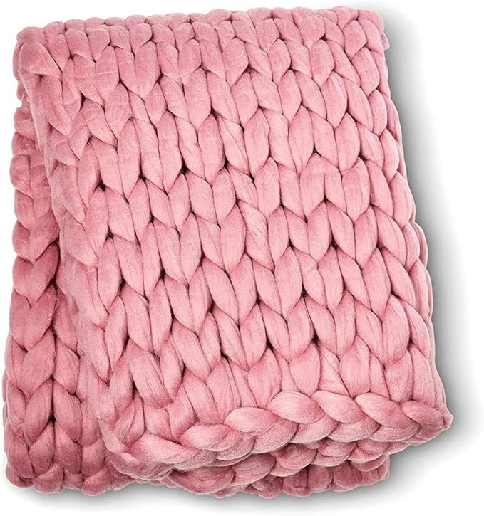 Soft Luxury Chunky Knitted Blankets Thick Yarn Braided Throw Comfy Blanket for Couch (Pink, 80"x8... | Amazon (US)