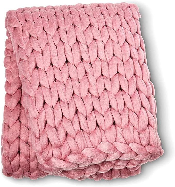 Soft Luxury Chunky Knitted Blankets Thick Yarn Braided Throw Comfy Blanket for Couch (Pink, 80"x8... | Amazon (US)