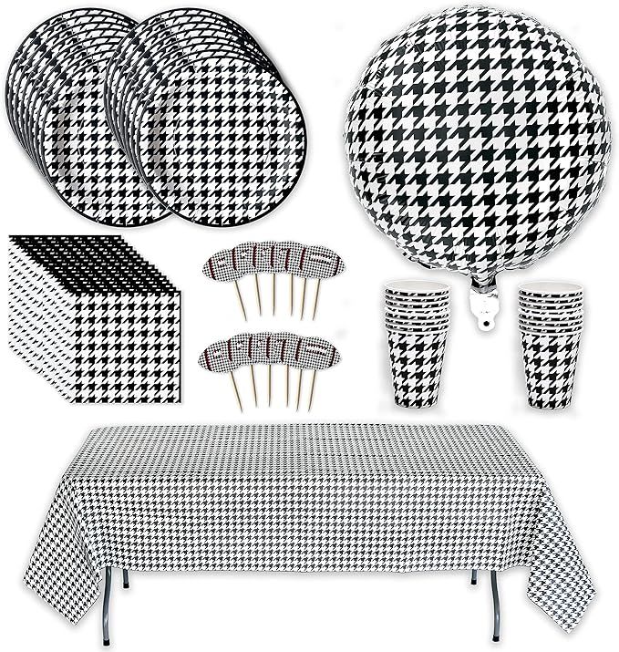 Houndstooth Deluxe Party Pack for 16 guests! Includes 16 ea. Lg. Dinner Plates, Luncheon Napkins ... | Amazon (US)