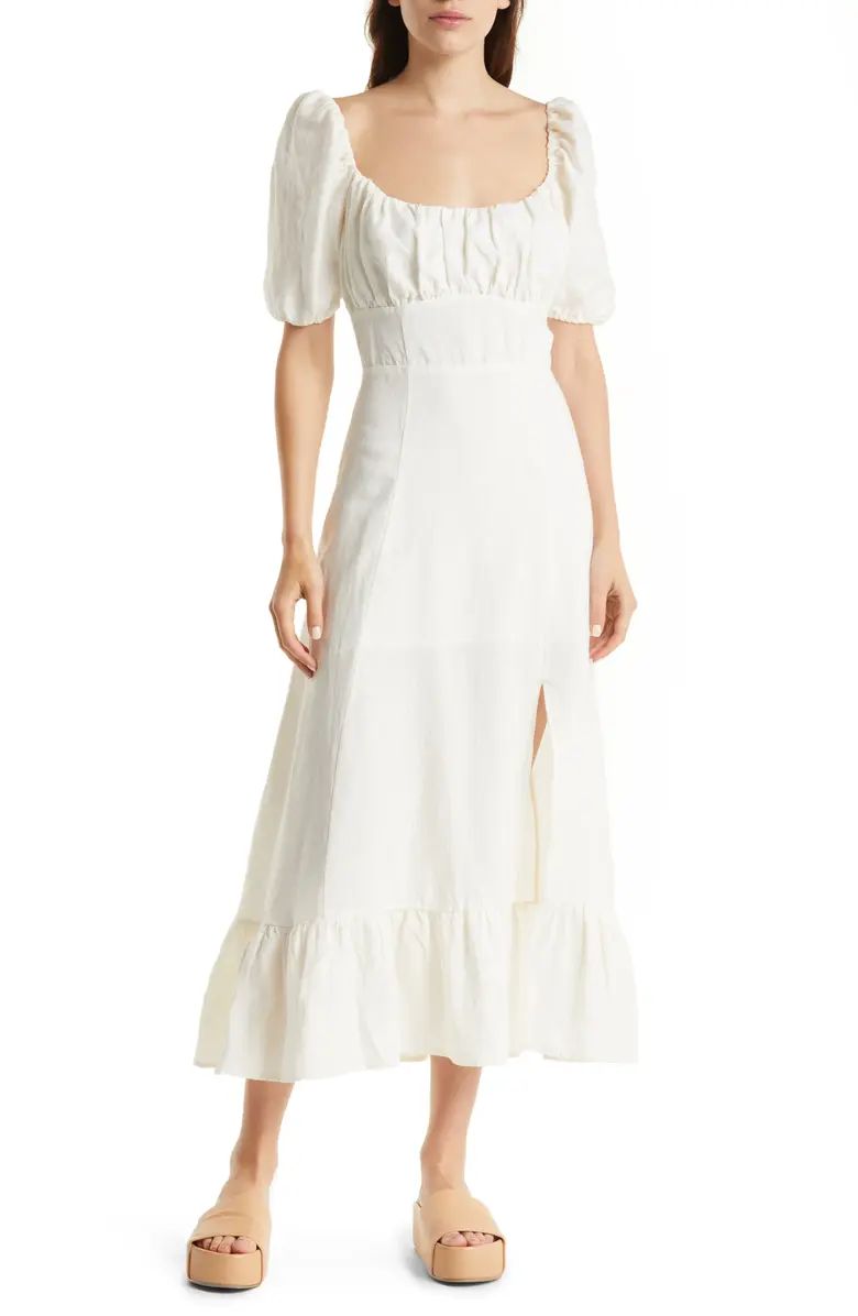 Puff Sleeve Linen Midi Dress | Nordstrom