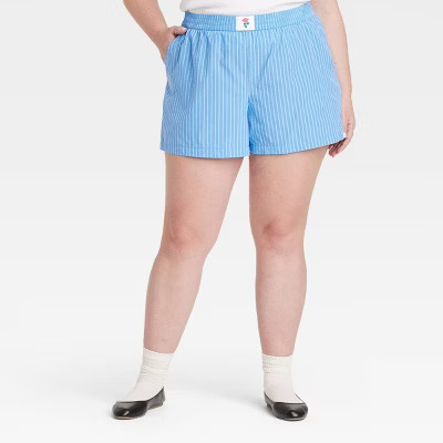 Women's High-Rise Boxer Pull-On Shorts - Universal Thread™ Blue Striped 1X | Target