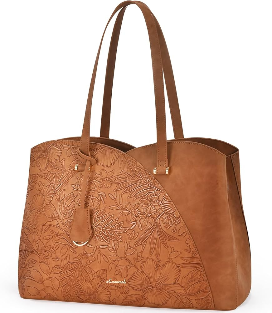LOVEVOOK Work Tote Bag for Women, Vintage Leather Laptop Bag Teacher Tote Bag, Professional 15.6 ... | Amazon (US)