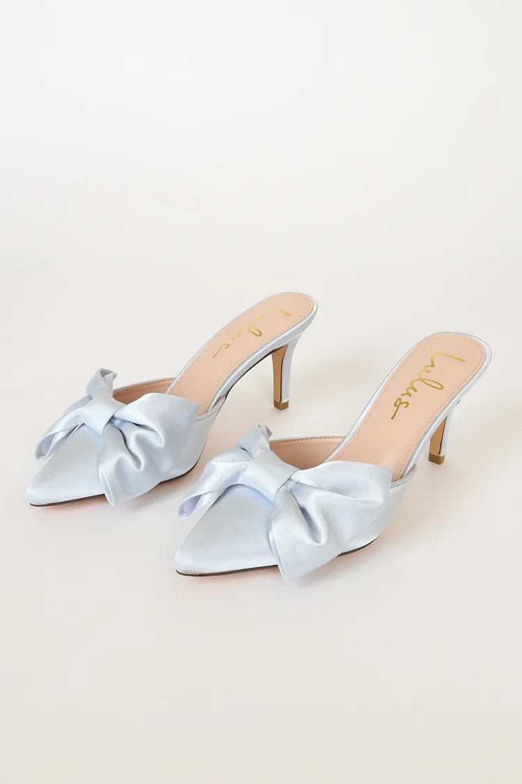 Lyle Light Blue Satin Pointed-Toe Mules | Lulus
