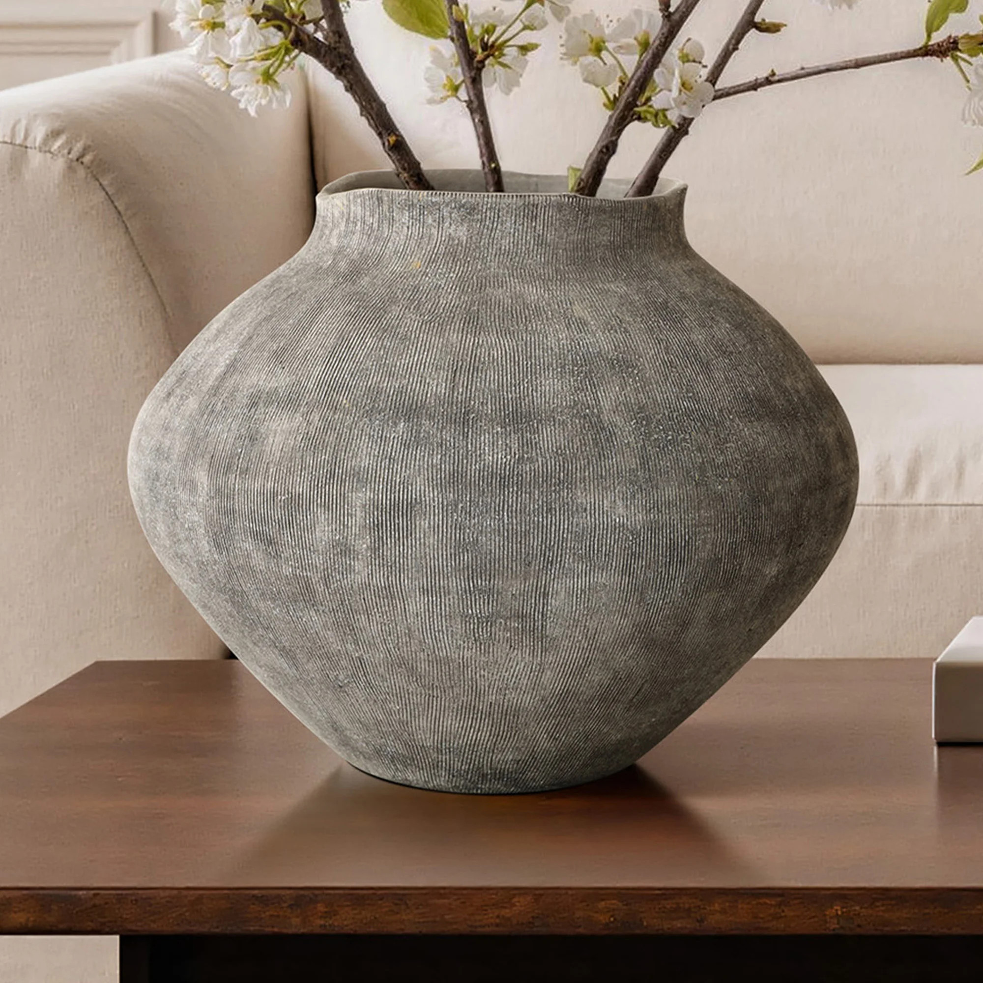 Vintage Ribbed Textured Earth-Tone 10.6 Tall Terracotta Bulb Vase | Wayfair North America
