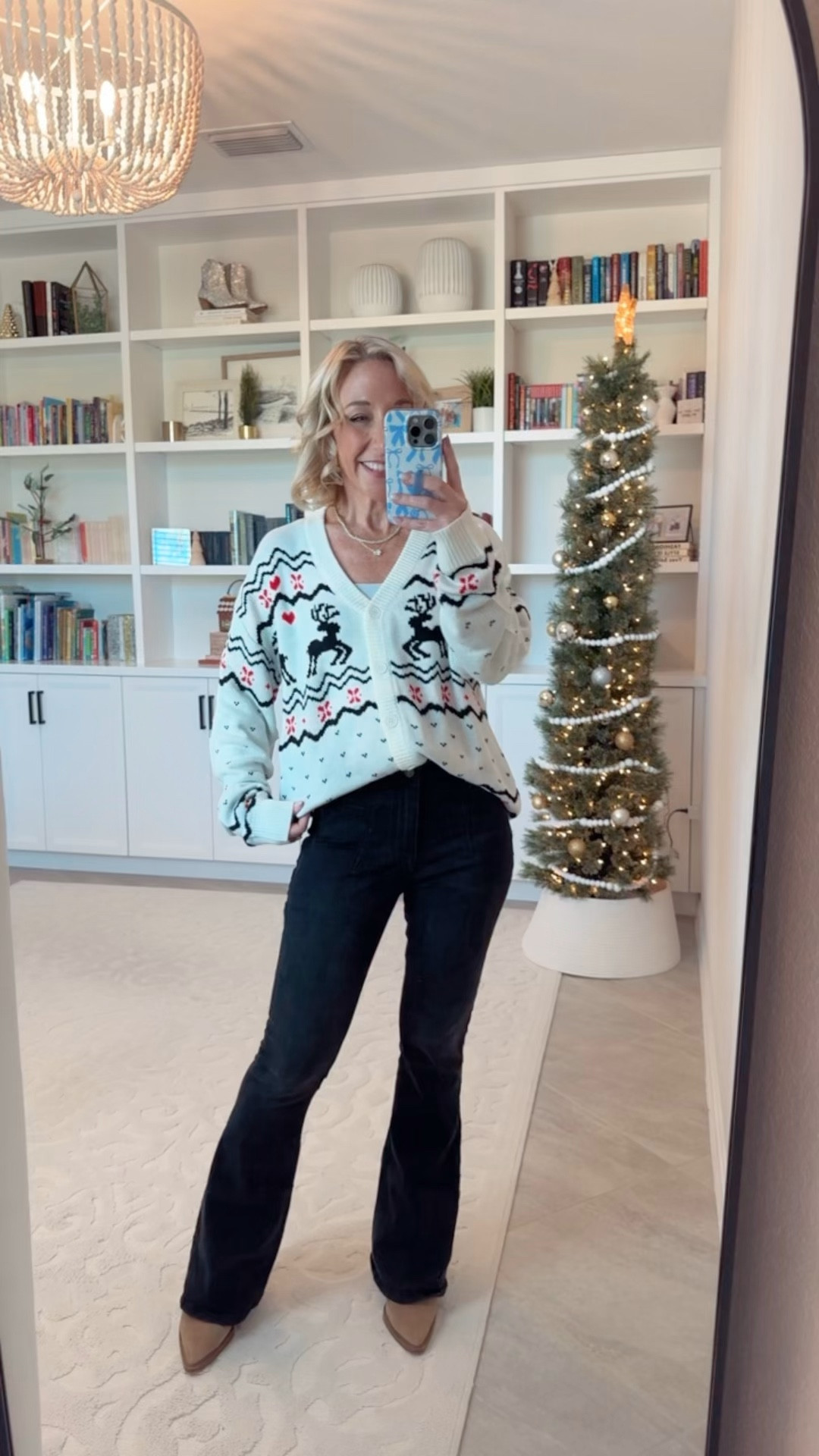 Fair Isle Cardigan - size small. * Black Flare Jeans - mine are old BUT I'm linking similar options.

#LTKOver40#LTKHoliday#LTKFindsUnder50 

 