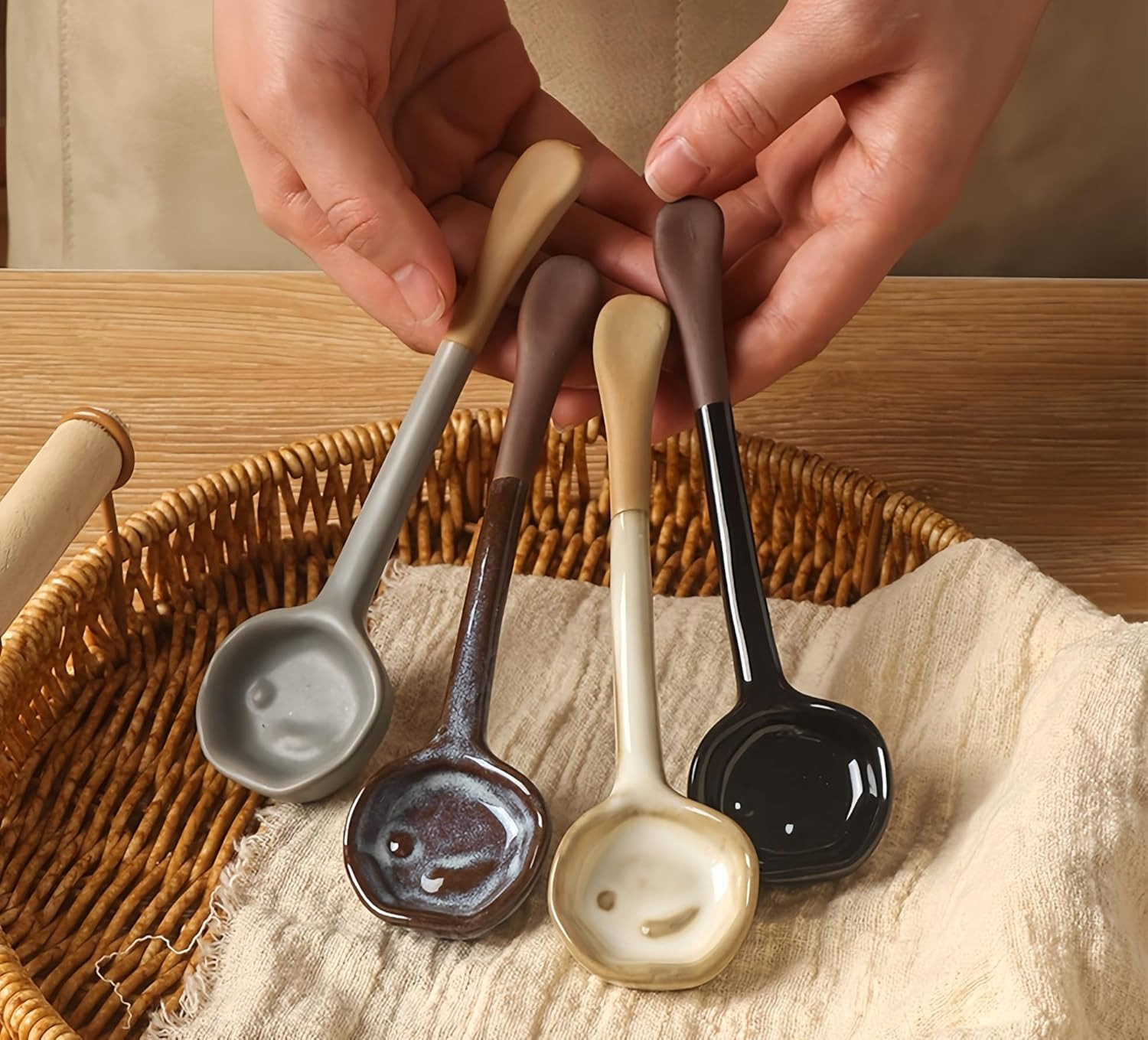 4-Pack - Ceramic Vintage Afternoon Tea, Coffee Whisk, Handmade Spoon, Long-Handle Coffee Scoop, t... | Amazon (US)