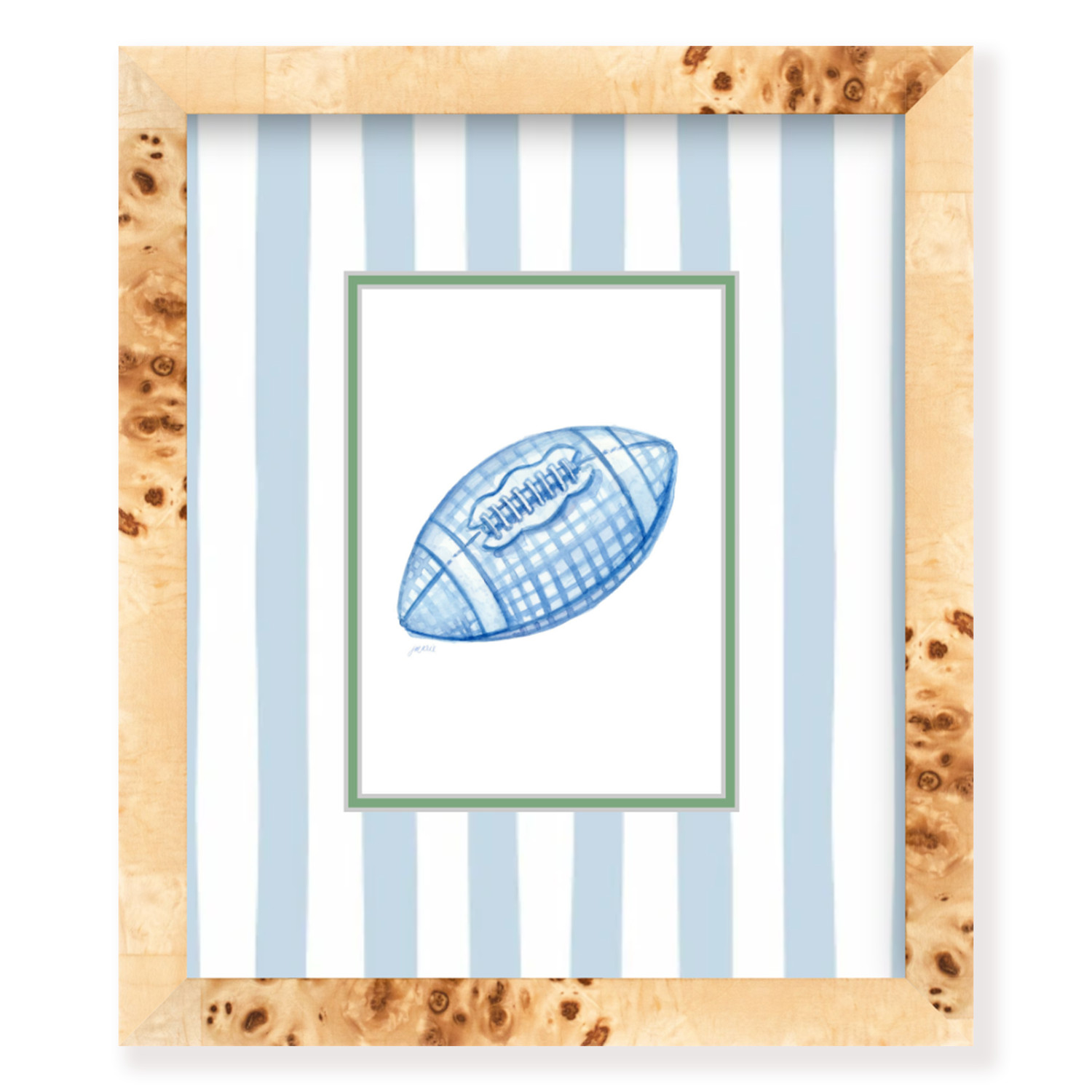 Blue Gingham Watercolor Football Art Print (Vertical & Horizontal Available) — Simply Jessica M... | Simply Jessica Marie
