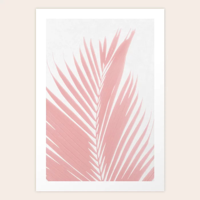 Pink Palm Leaves on White Art Print | Society6