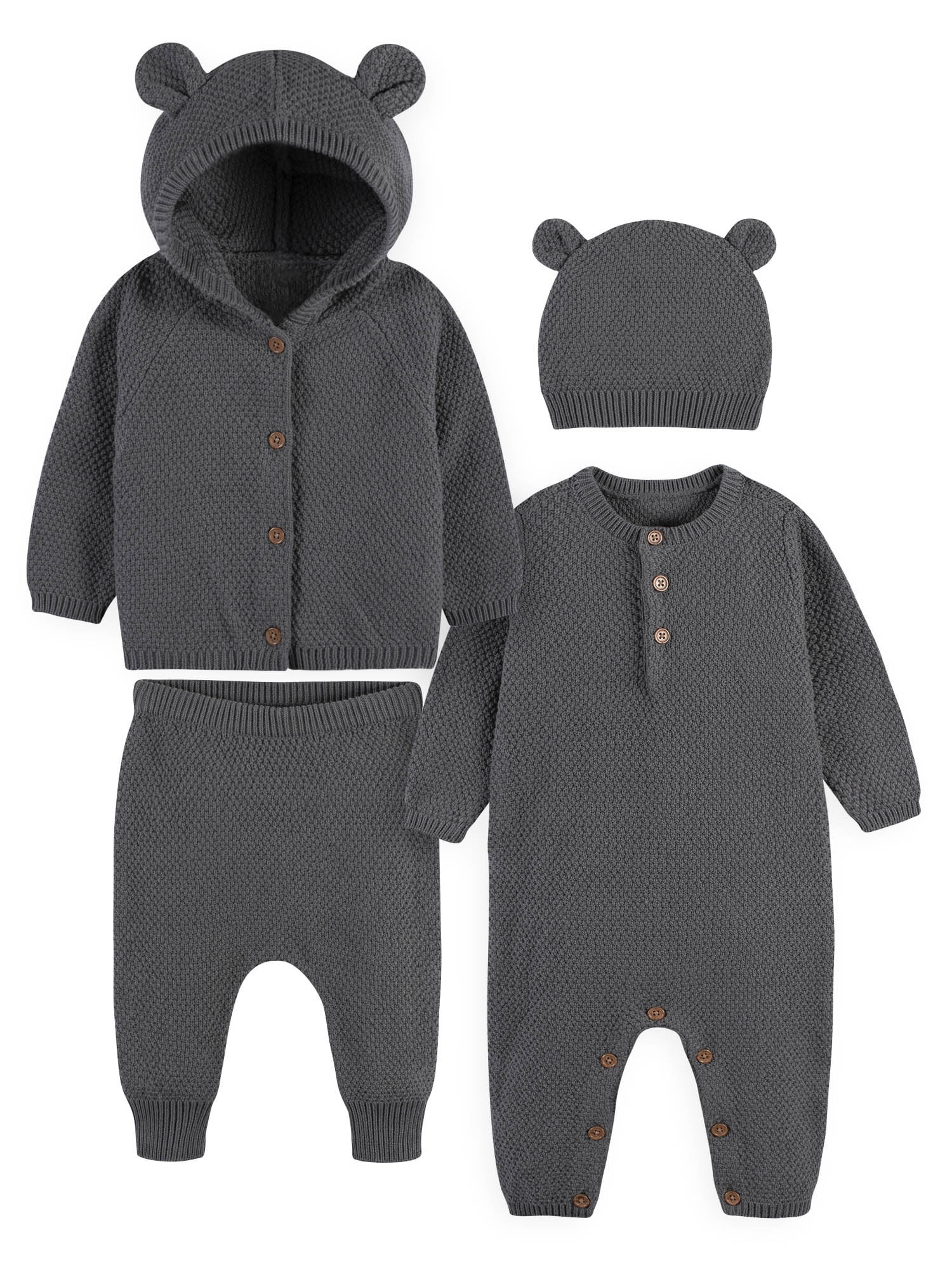 Modern Moments by Gerber Baby Boys Sweater Knit Coverall, Cardigan, & Pant Outfit Set, 4-Piece (N... | Walmart (US)