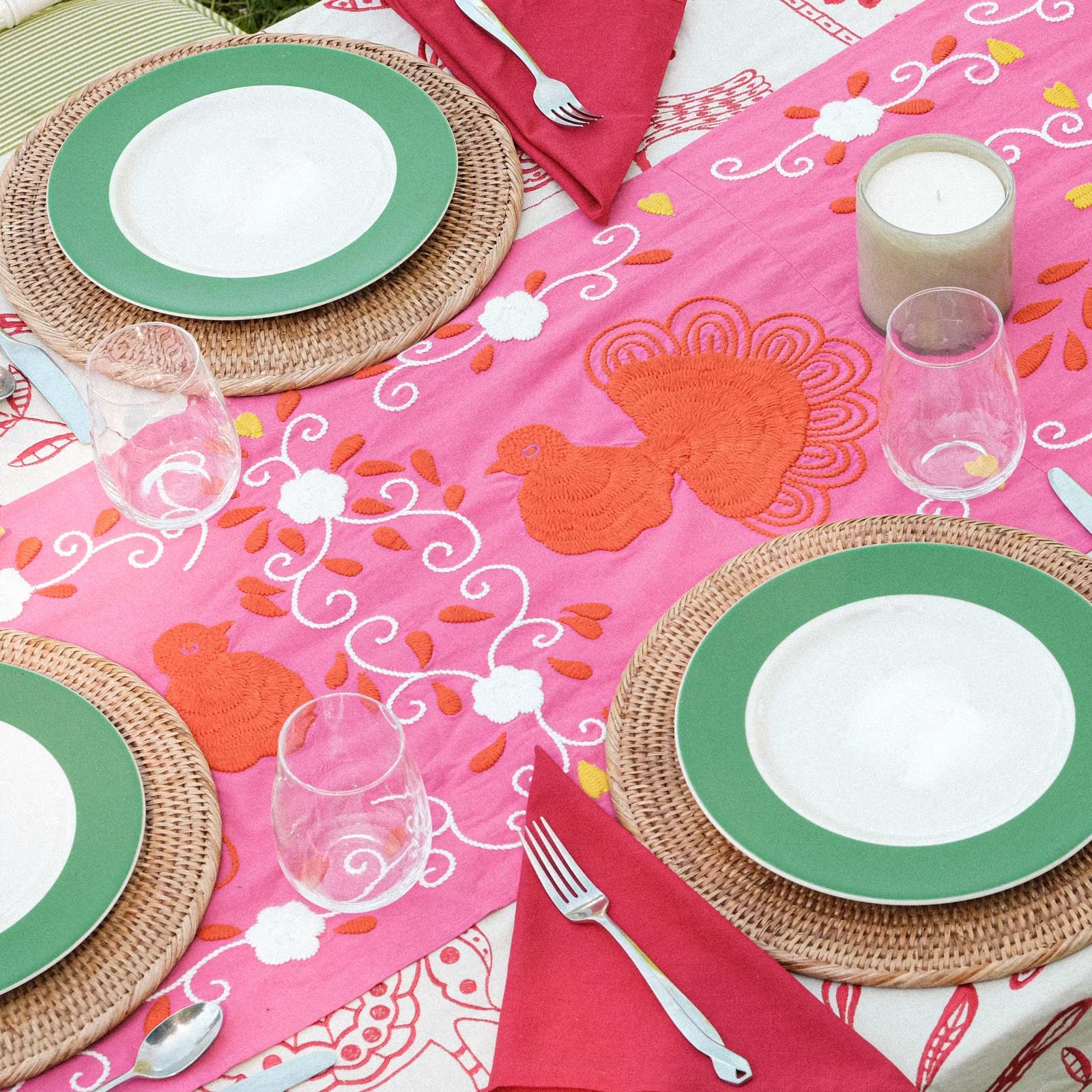 Peacock Table Runner Pink Multi | 