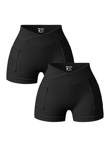 OQQ Women's High Waist Yoga Shorts Mini Shorts with Pockets 2-Pack Athletic Workout Shorts Black Black | Amazon (US)