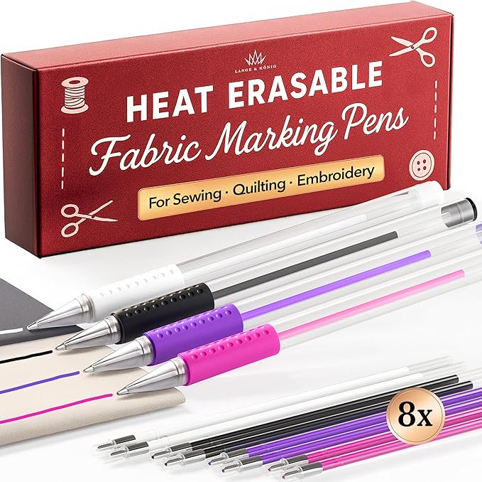 Lange & König Heat Erasable Fabric Marking Pens for Sewing - 4 Pens + 8 Refills - Sewing Supplie... | Amazon (US)