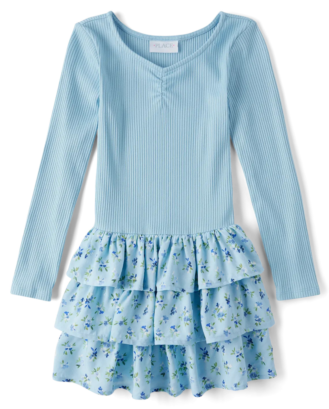 Girls Floral Tiered Drop Waist Dress - blue | The Children's Place