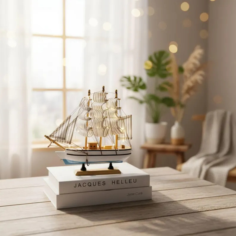 Handcrafted Wooden Sailboat Decor, Nautical Ship Model, Coastal Home Ornament | Etsy (Global)