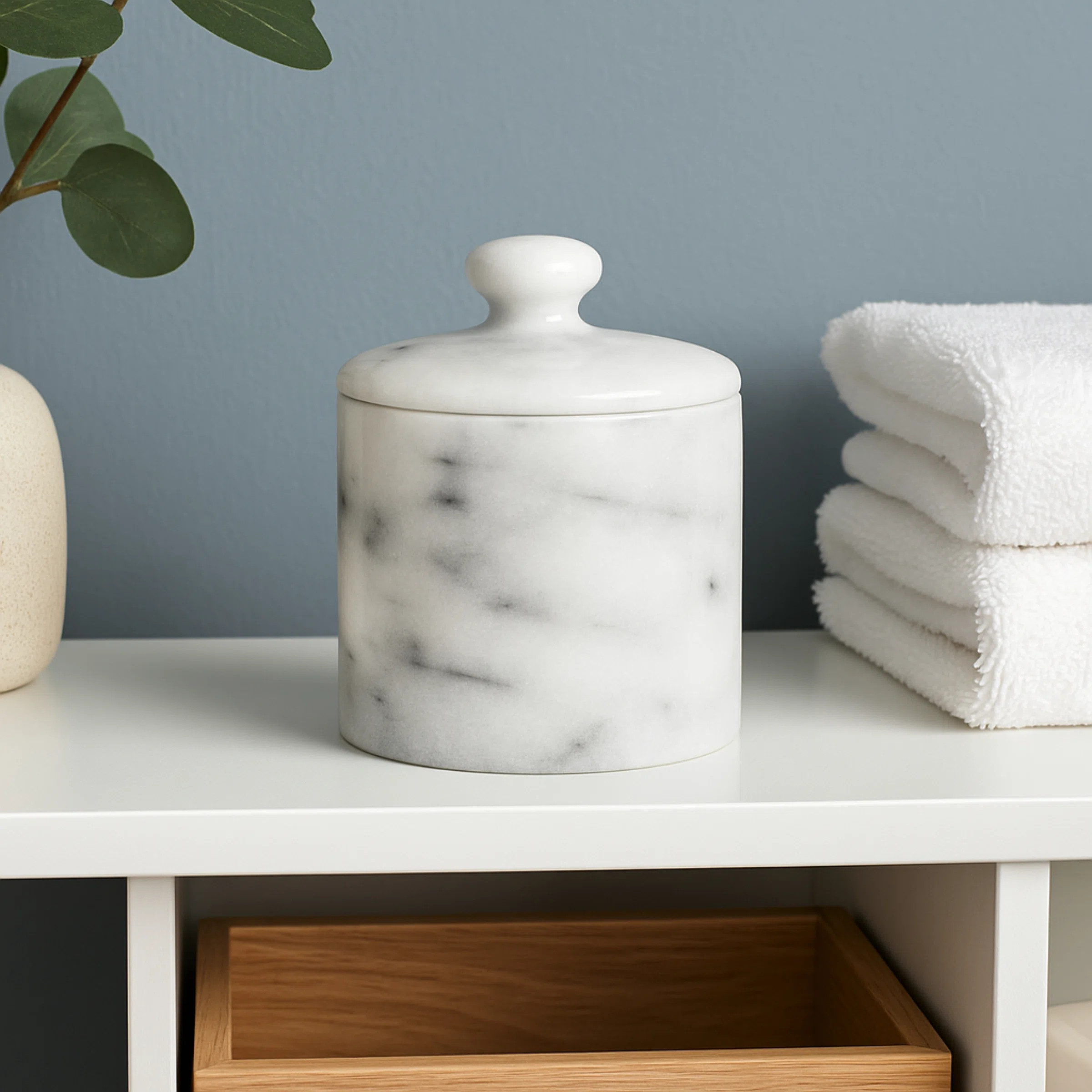 Jorden Hand Carved Natural Marble Storage Jar Heavy Duty Container for Cotton Balls Swabs Jewelry... | Wayfair North America