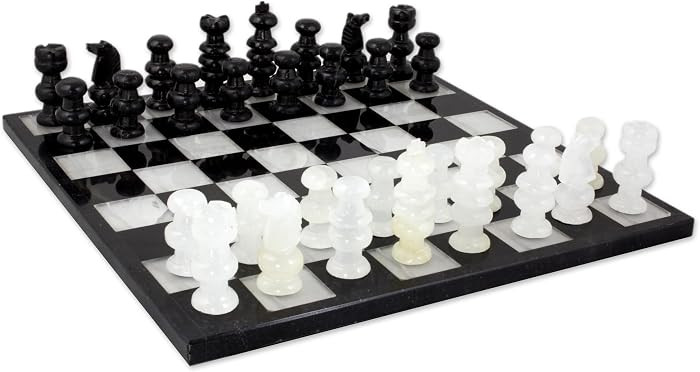NOVICA White Onyx and Black Marble Hand Carved Stone Chess Set 'Classic' | Amazon (US)