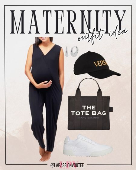 Embrace effortless summer style with a maternity jumpsuit paired with huggie hoop earrings and a trendy baseball cap. Add a spacious tote bag and crisp white shoes for a chic and comfortable look. Perfect for moms-to-be who value both fashion and practicality!

#LTKBump #LTKSeasonal #LTKStyleTip