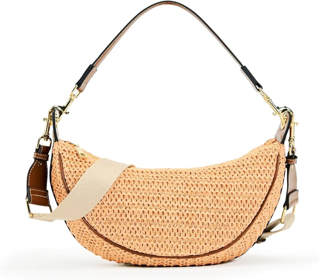 Straw Crossbody Bags for Women Beach Woven Hobo Handbag Summer Chic Crescent Shoulder Purses with... | Amazon (US)